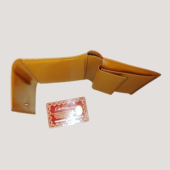 Cartier Panthere Brown Leather Wallet Vintage Silver Interior Peeling Tri Fold - Picture 5 of 14